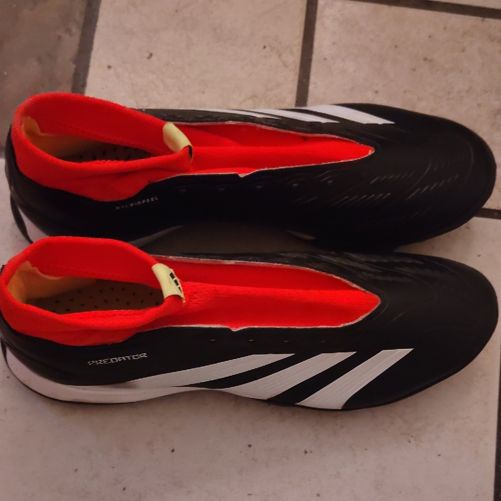 Adidas Predator Black and White Cleats with Red Interior